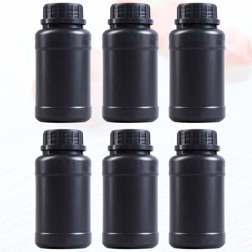 6 botellas químicas, opacas, negras 2