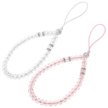 Perlenbesetzte Handy-Anhänger, Lanyard, Handy-Schlüsselanhänger, Weiß, 2er-Pack