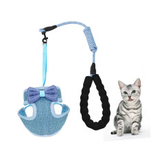 Adjustable Bowknot Vest Cat Harness Breathable Lightweight Chest Strap for Cats Pet Walking Harness Blue