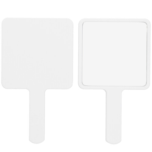 Compact 2pcs Square Vanity Makeup Mirrors with Smooth Rounded Handle White 1