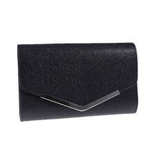 Schlichte schwarze Clutch mit Kette für Damen – Abendgarderobe, Hochzeit, Party