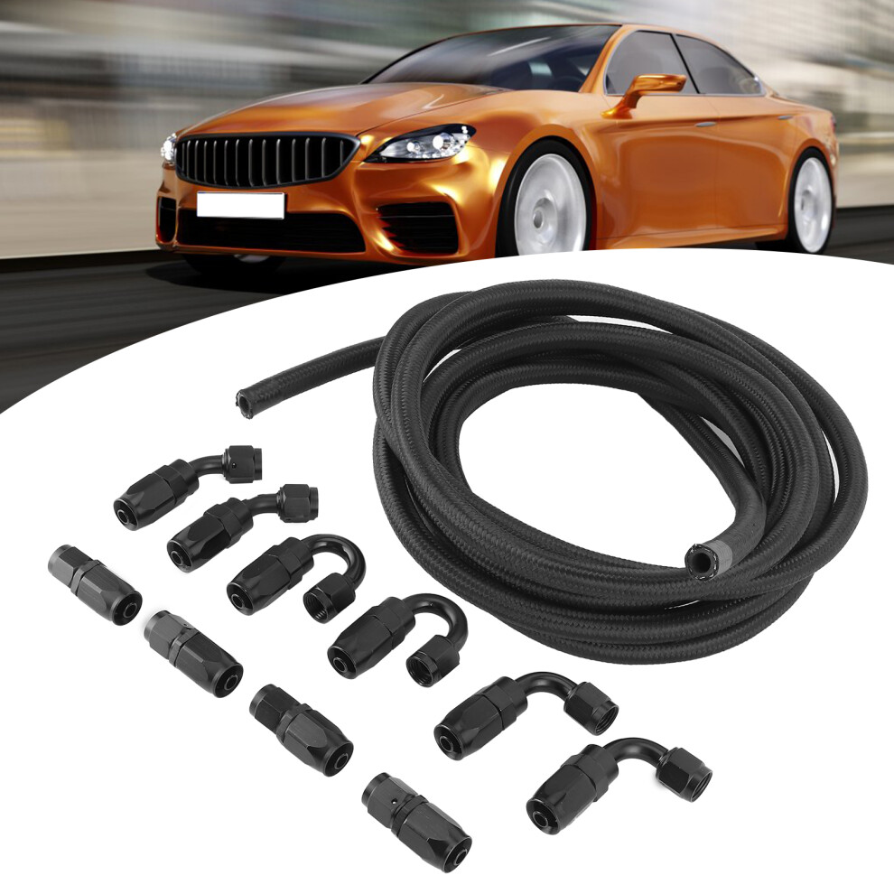 5M An6 Stainless Steel Nylon Braided Fuel Hose Line - 3/8In Od Black 6931360408837