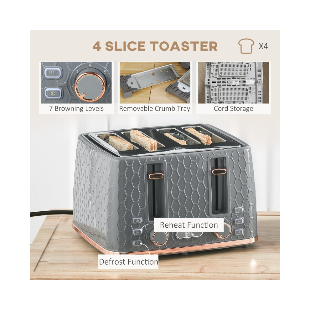 Electric 1.7L 3000W Fast Boil Kettle & 4 Slice Toaster Set Adjustable Browning Control Crumb Tray Grey-image-OPC-PMXP26X-NEW