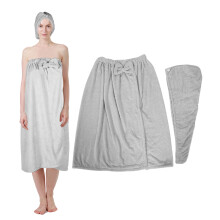 Korallen-Fleece-Badetuch-Set mit Haube für Damen – Grau, verstellbar