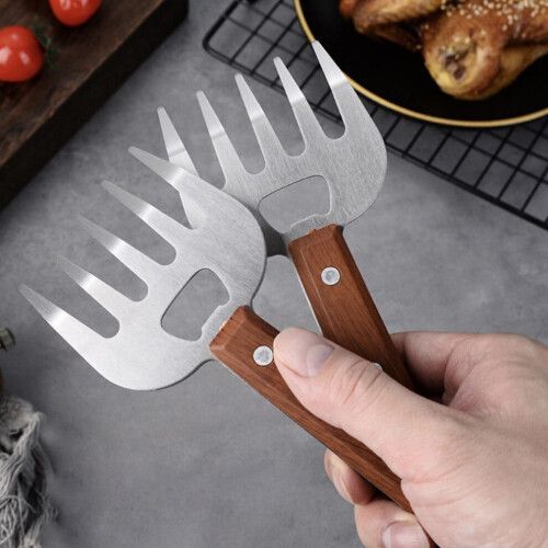 2 st metallklor med trähandtag för grillning 2