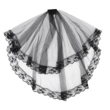 2-teiliger kurzer Vintage-Schleier aus Spitze und Tüll für Hochzeiten und Halloween-Partys