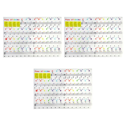 3 piano keyboard stickers for beginners, educational