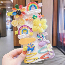 (rainbow of seven colors) Cute Cartoon Girl Hair Clips Set, Children's Bangs Clips, Princess Style Baby Hair Clips