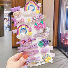 (Purple calf rainbow) Cute Cartoon Girl Hair Clips Set, Children's Bangs Clips, Princess Style Baby Hair Clips