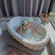 (90x55x30cm, lovebear) Portable Foldable Inflatable Kids Swimming Pool Baby Bathtub 90*55*30cm