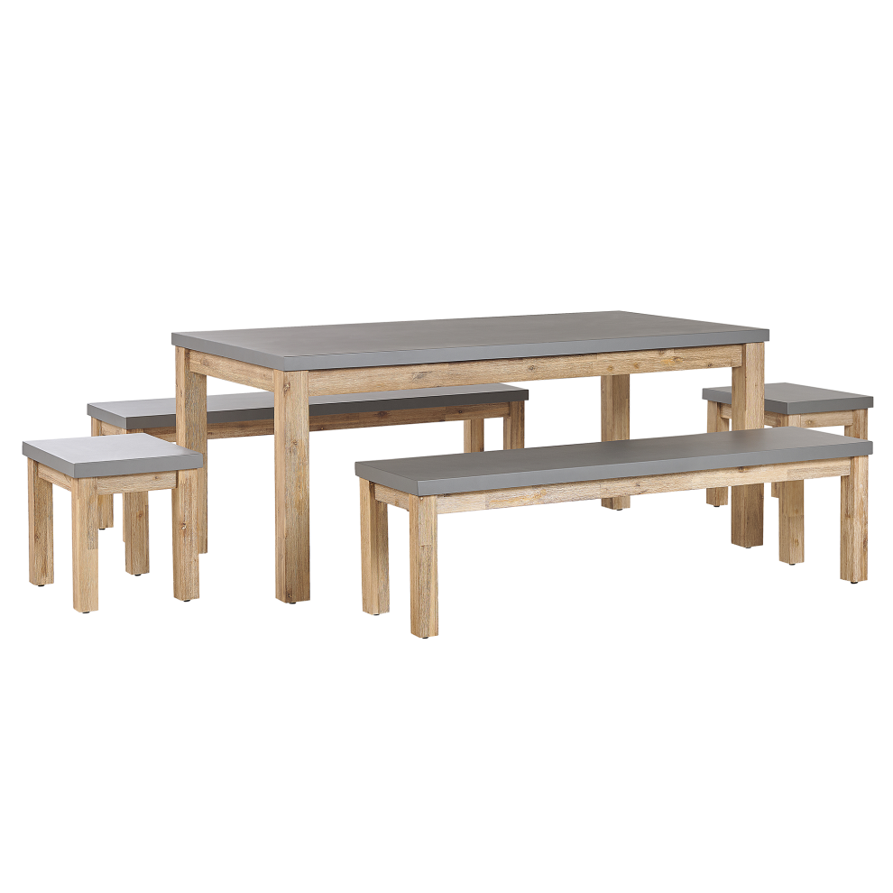 Garden Dining Set with Benches and Stools 8 Seater OSTUNI Concrete Grey-image-OPC-P8TB52Y-NEW