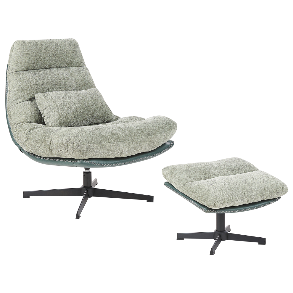 Swivel Armchair TOVIK with Footstool Chenille Light Green-image-OPC-PGWZBWQ-NEW
