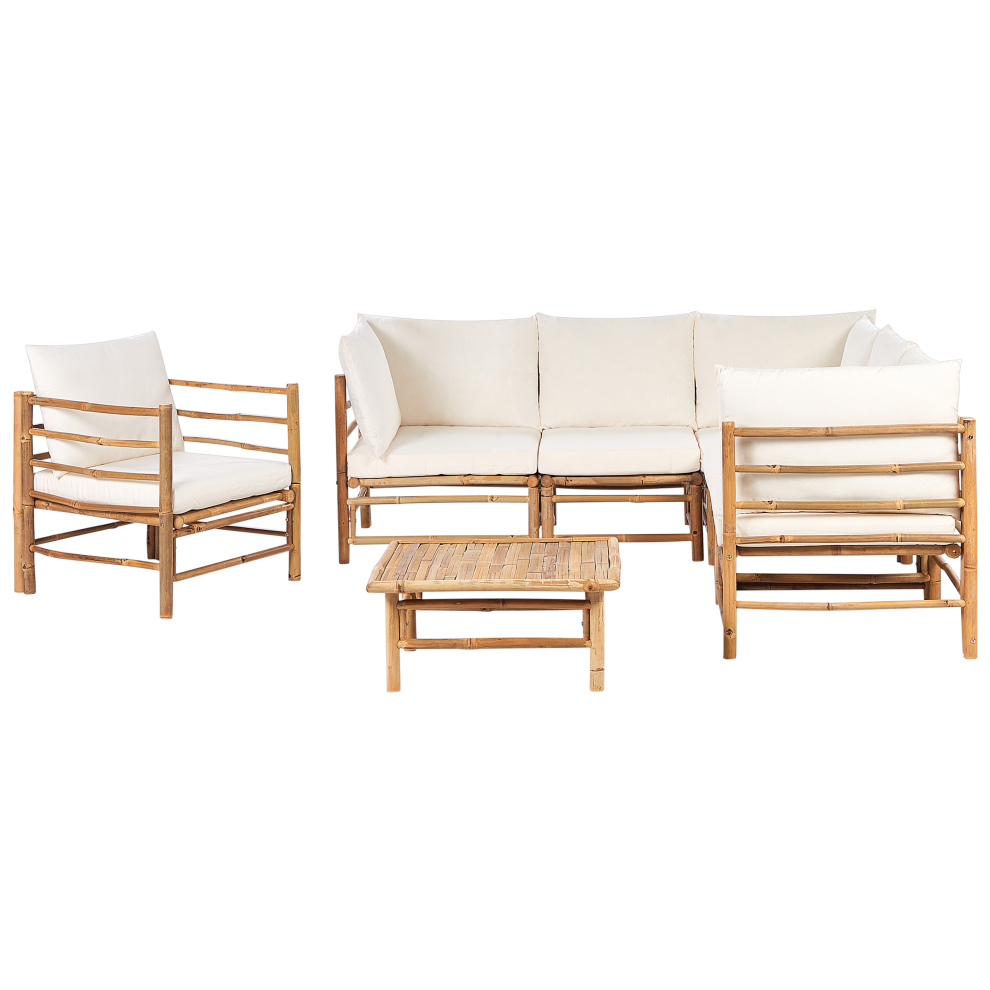 Garden Lounge Set with Table 6 Seater CERRETO Bamboo Wood Off-White-image-OPC-PGWZC76-NEW