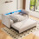 Beige Velvet Sofa Bed with USB Charging & Storage 1