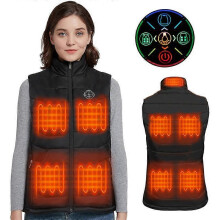 (4XL, Black Nine-Zone 7.4V) 5V/7.4V 9-Zone Heated Vest Electric Warming Jacket Ski Hiking Thermal Wear Power Bank Powered Unisex