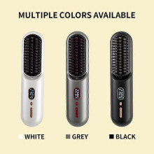 (grey) Wireless Ionic Hair Straightener Brush 2-in-1 Curling Iron with Lithium Battery, Wet/Dry Use, Portable Hair Styler for Frizz-Free Smoothing