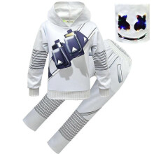 (160cm,2)Marshmello DJ Kids Hoodie Set 2PCS Boys Girls Cosplay Outfit Cartoon Hooded Sweatshirt Pants