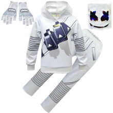 (120cm,1)Marshmello DJ Kids Hoodie Set 2PCS Boys Girls Cosplay Outfit Cartoon Hooded Sweatshirt Pants