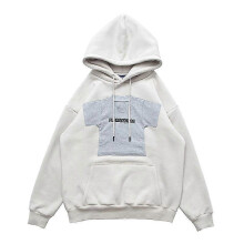 (L, Beige) American Retro Patchwork Fleece Jacket Unisex Oversized Casual Pullover Sweatshirt