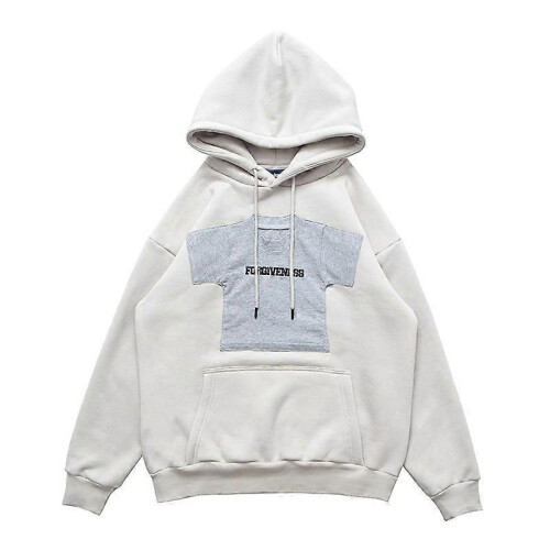 (L, Beige) American Retro Patchwork Fleece Jacket Unisex Oversized Casual Pullover Sweatshirt