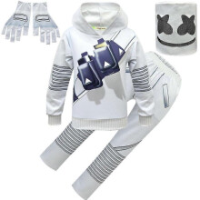 (130cm,5)Marshmello DJ Kids Hoodie Set 2PCS Boys Girls Cosplay Outfit Cartoon Hooded Sweatshirt Pants