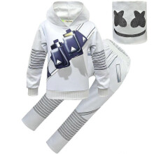 (140cm,4)Marshmello DJ Kids Hoodie Set 2PCS Boys Girls Cosplay Outfit Cartoon Hooded Sweatshirt Pants