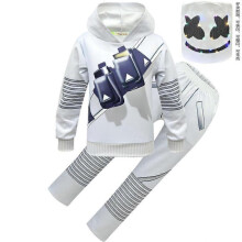 (160cm,6)Marshmello DJ Kids Hoodie Set 2PCS Boys Girls Cosplay Outfit Cartoon Hooded Sweatshirt Pants