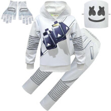 (160cm,9)Marshmello DJ Kids Hoodie Set 2PCS Boys Girls Cosplay Outfit Cartoon Hooded Sweatshirt Pants