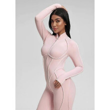 (XL, pale pink) Women's One Piece Workout Outfit with Built-in Bra, Seamless Yoga Jumpsuit