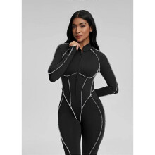 (S, black) Women's One Piece Workout Outfit with Built-in Bra, Seamless Yoga Jumpsuit