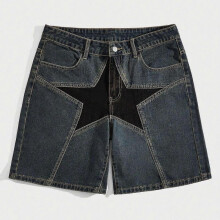 (S, blue) Patch Denim Shorts Women's 2025 Summer Fashion Casual Five-Point Shorts