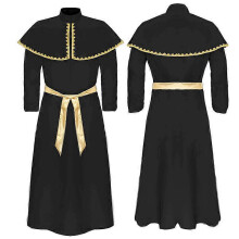 (L, black) Medieval Pope Costume for Halloween, Cosplay Monk Priest Robe, Vintage Believer Cape Stage Performance Outfit
