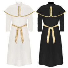 (S, white) Medieval Pope Costume for Halloween, Cosplay Monk Priest Robe, Vintage Believer Cape Stage Performance Outfit