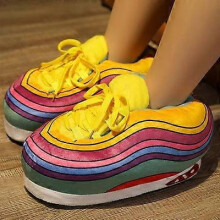 (34 44,彩虹)Funny Home Slippers Yeezy Couple Winter Warm Fuzzy Shoes Indoor Outdoor Non-Slip