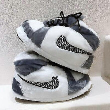 (34 44,灰白)Funny Home Slippers Yeezy Couple Winter Warm Fuzzy Shoes Indoor Outdoor Non-Slip