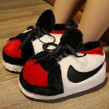 (34 44,黑白红)Funny Home Slippers Yeezy Couple Winter Warm Fuzzy Shoes Indoor Outdoor Non-Slip