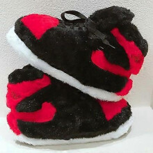 (34 44,黑红)Funny Home Slippers Yeezy Couple Winter Warm Fuzzy Shoes Indoor Outdoor Non-Slip