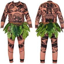 (S,1)Cosplay Costume Halloween Outfit for Adults Men Women with Wig Polynesian Print Polyester