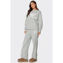 (S,Grey)2025 Fall Winter New Women's Jacket and Wide Leg Pants Set Loose Thick Long Sleeve Casual Outfit