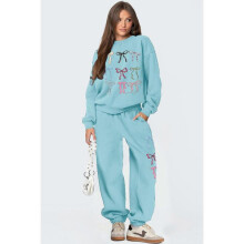 (XL,Light blue No. 3)2025 Fall Winter New Women's Jacket and Wide Leg Pants Set Loose Thick Long Sleeve Casual Outfit