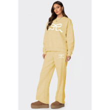 (S,yellow)2025 Fall Winter New Women's Jacket and Wide Leg Pants Set Loose Thick Long Sleeve Casual Outfit