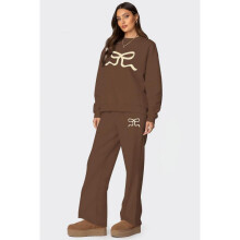 (S,Dark colour)2025 Fall Winter New Women's Jacket and Wide Leg Pants Set Loose Thick Long Sleeve Casual Outfit