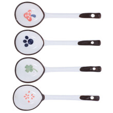 4 keramiska skedar med långa handtag, återanvändbara för gröt
