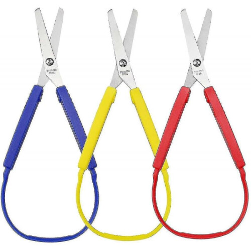 3 Coloured Loop Scissors - Self-Opening Safety Scissors with Easy Grip