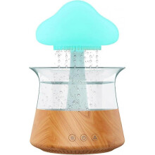 Wooden Cloud Rain Humidifier with 7 Colour-Changing Lights and Relaxing Water Sounds