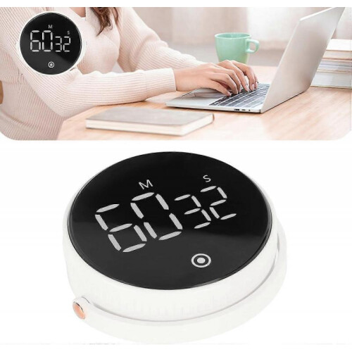 (White)Kitchen Timer, Low Noise Magnetic Digital Kitchen Timer Silicone Buttons 3in LED for Classroom (White) 1