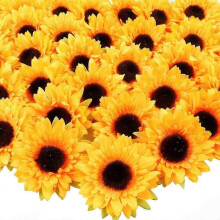12 Artificial Sunflower Heads - 3.5" Faux Silk Flowers for Home & Craft Decor