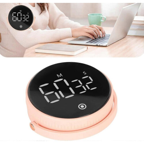 (Pink) Kitchen Timer, Low Noise Magnetic Digital Kitchen Timer Silicone Buttons 3in LED for Classroom (White) 1