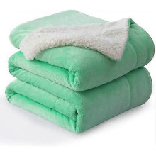 (80inL   60inW, Neo-mint Green) Reversible Sherpa Flannel Blanket - Super Soft and Lightweight for Beds