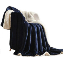 (80inL   60inW, Navy Blue) Reversible Sherpa Flannel Blanket - Super Soft and Lightweight for Beds